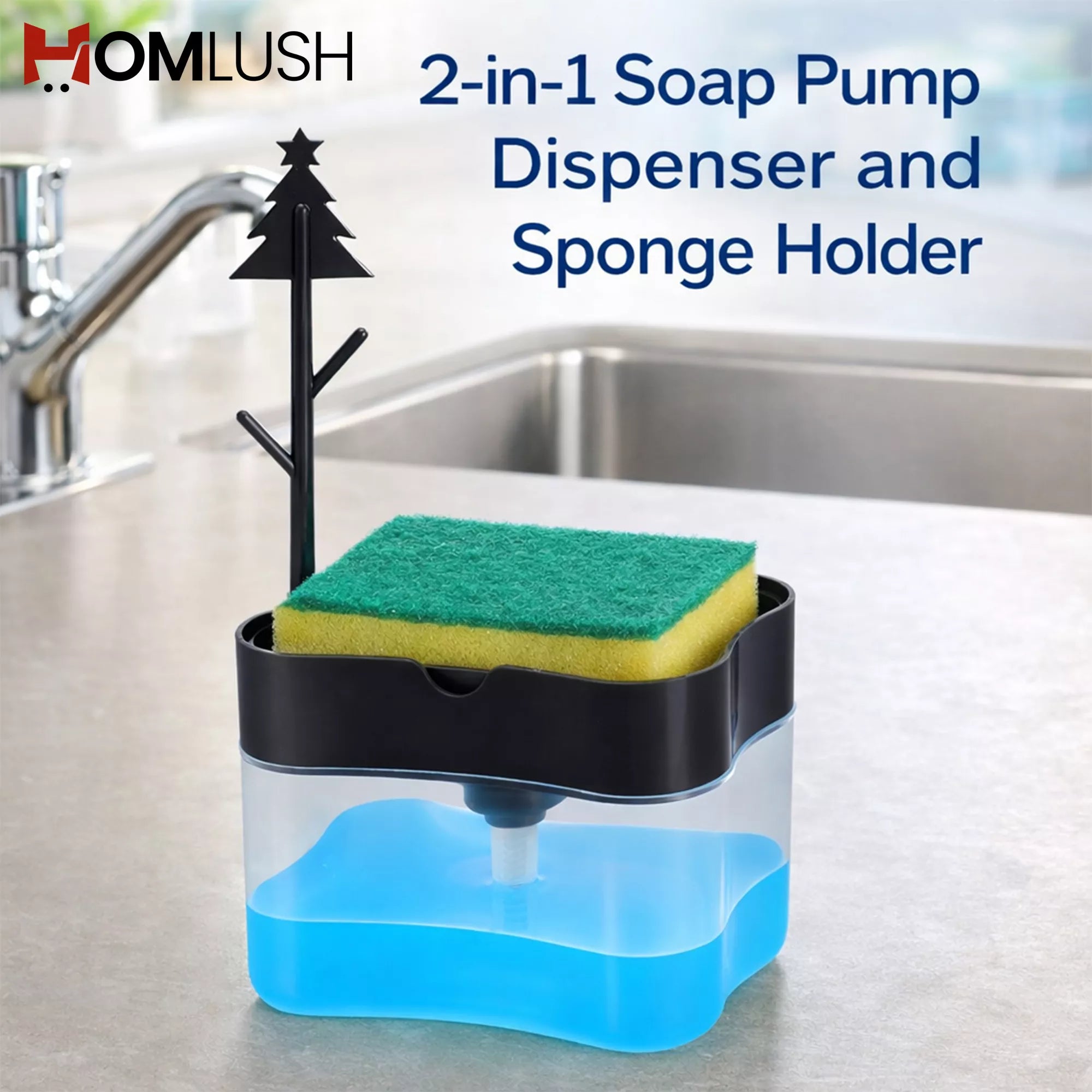 2 in 1 Dish Soap Pump Dispenser with Sponge Holder
