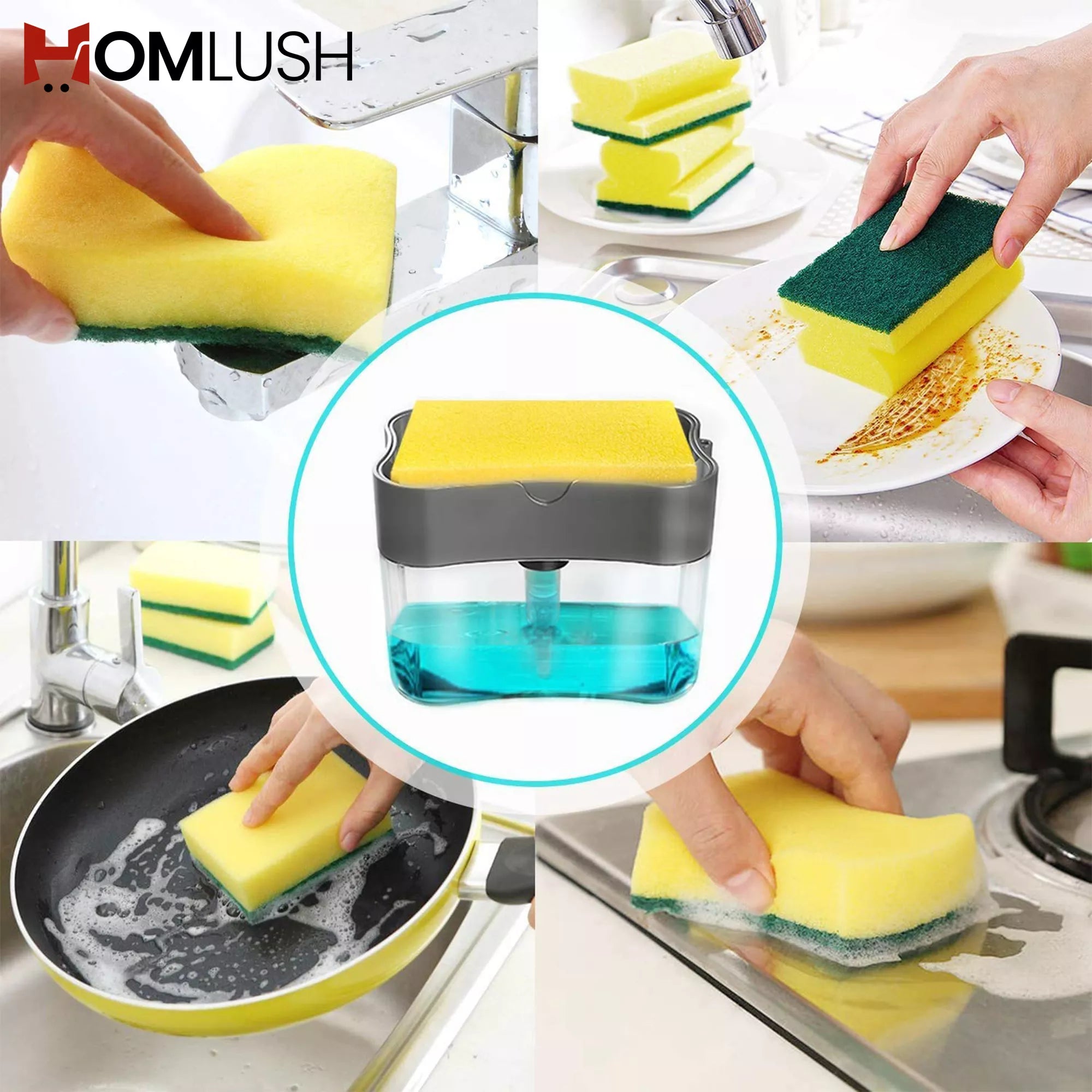2 in 1 Dish Soap Pump Dispenser with Sponge Holder
