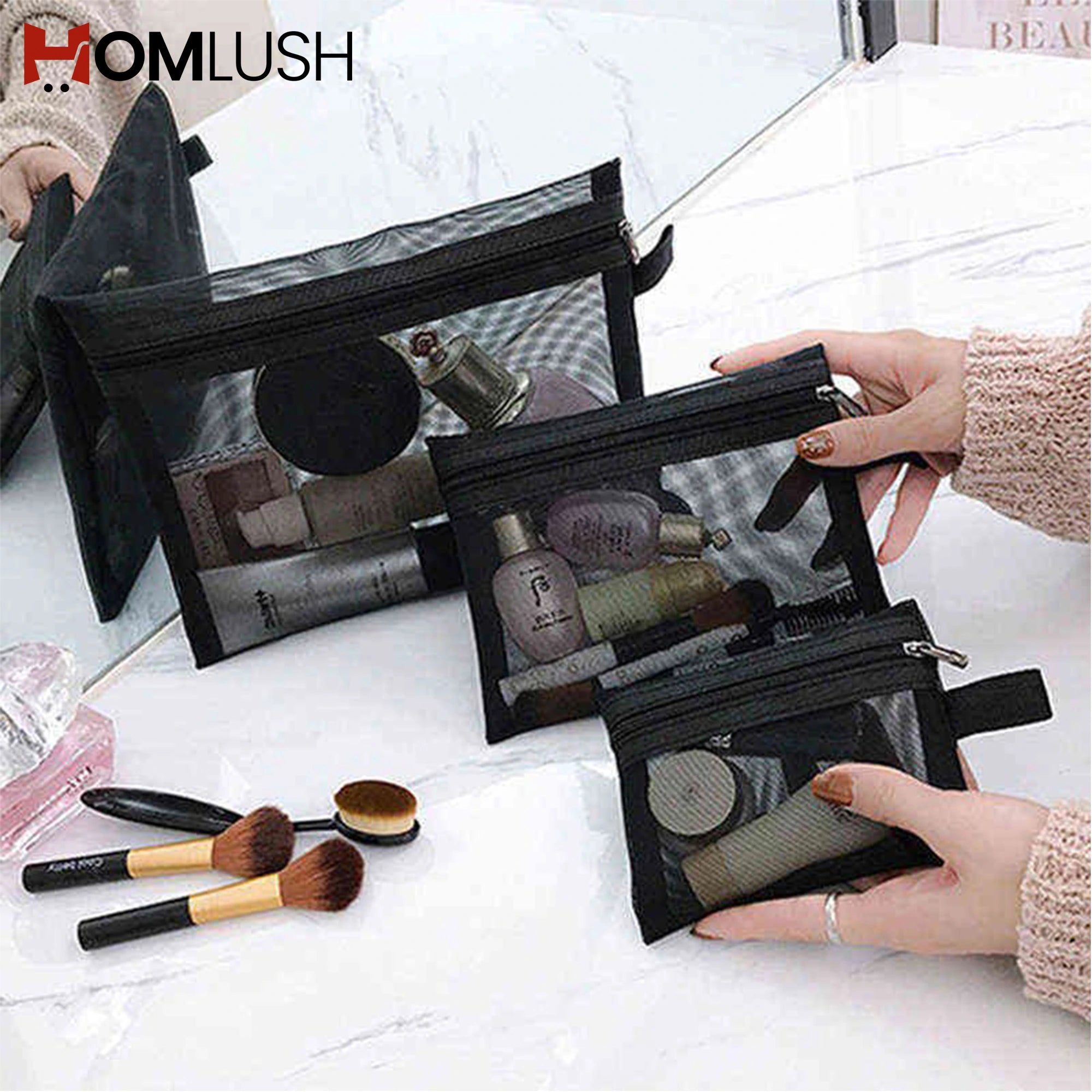 3 Pcs Cosmetic Pouch Set – Travel Makeup Organizer Bags
