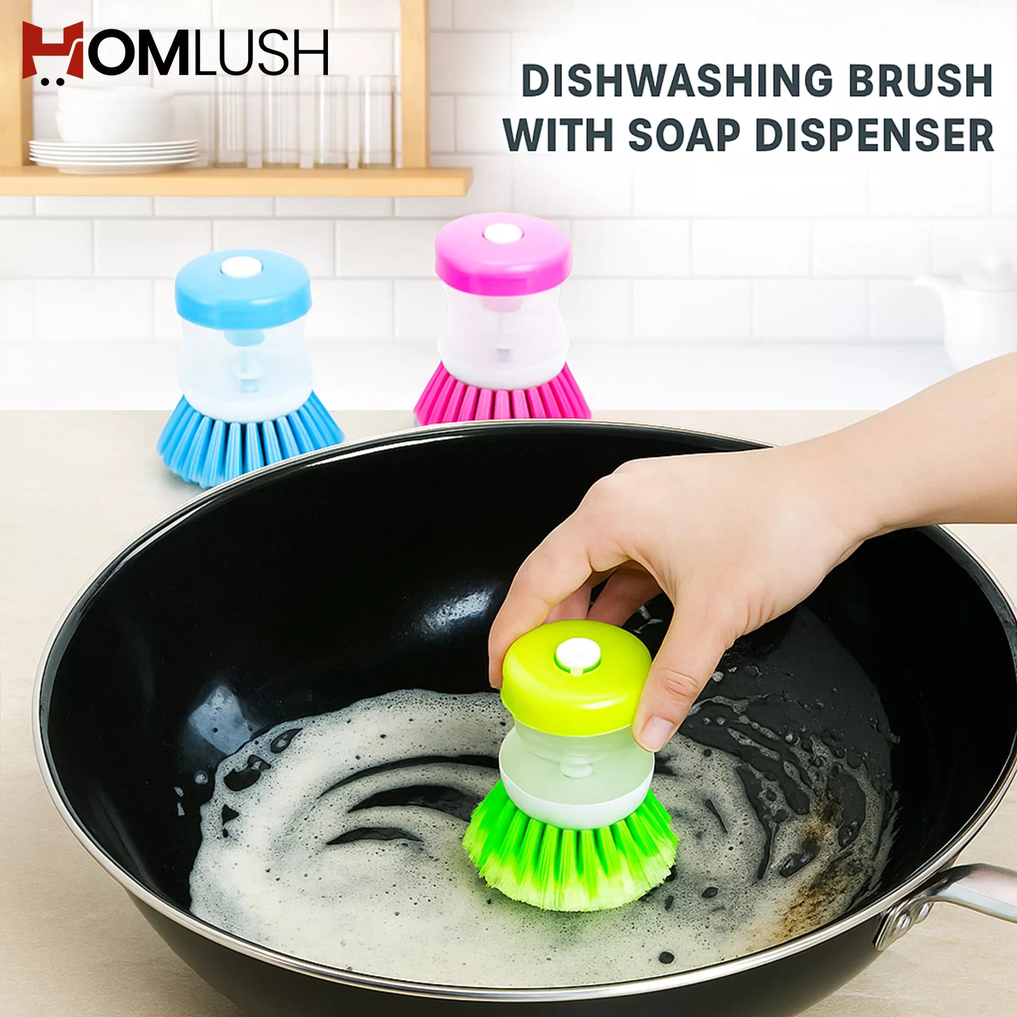 Kitchen Soap Dispensing Brush with Scrubber
