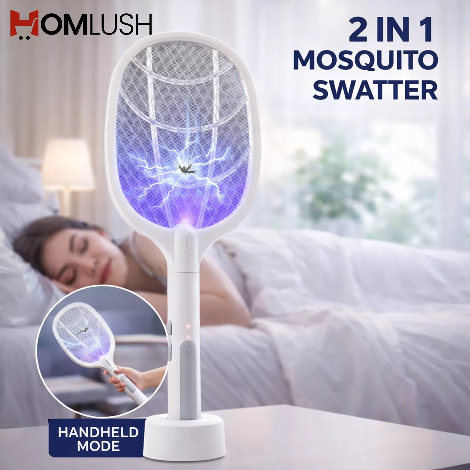 Electric mosquito swatter with night killing lamp