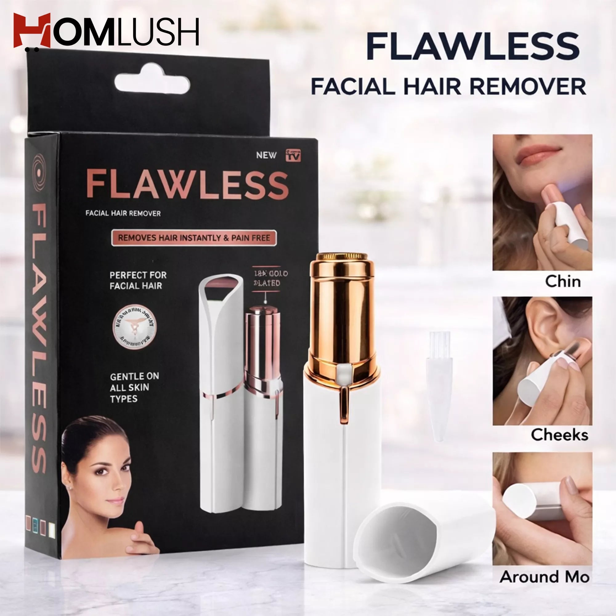 Rechargeable painless facial hair remover for women