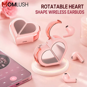 heart shape wireless earbuds in pink design