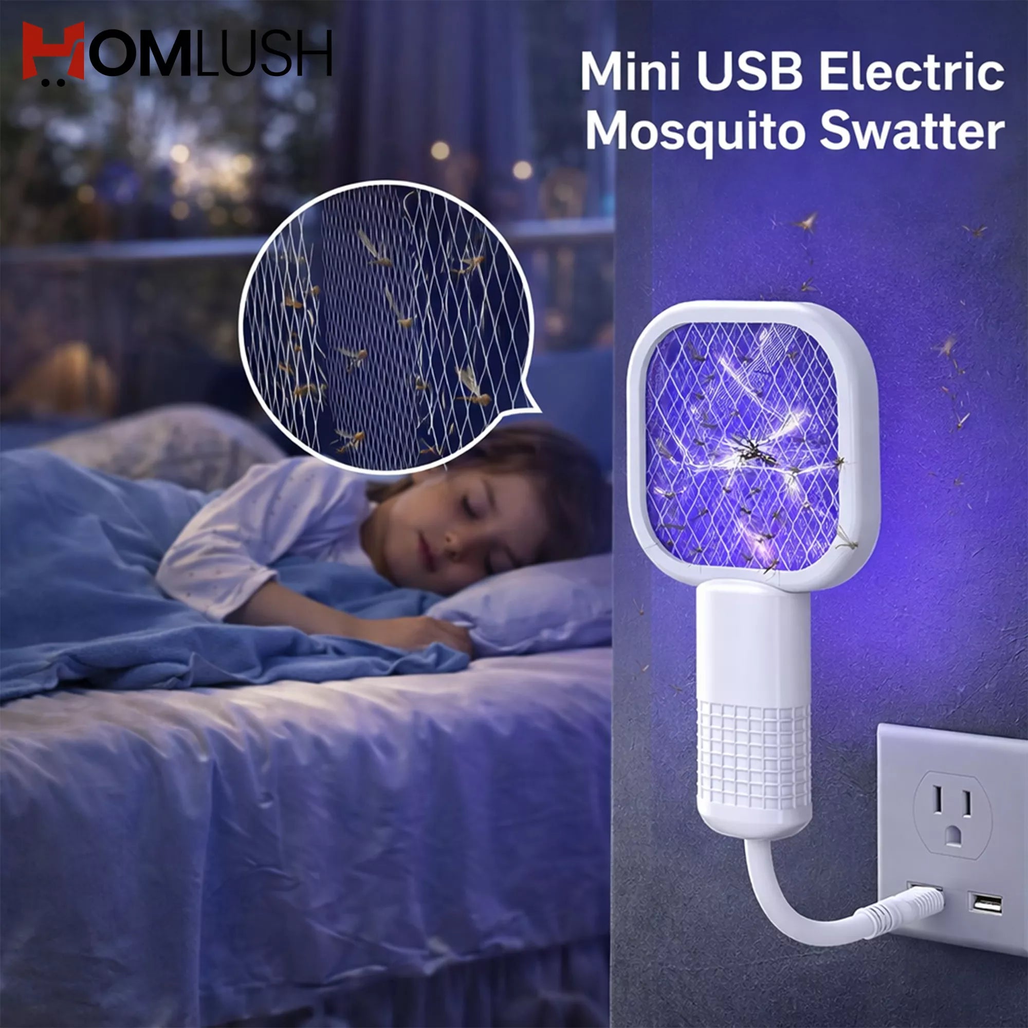 mini usb electric mosquito swatter and lamp