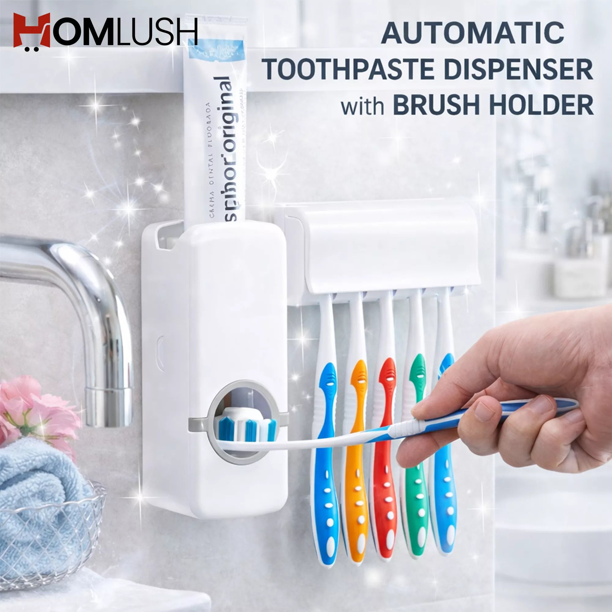 Automatic Toothpaste Dispenser with Toothbrush Holder
