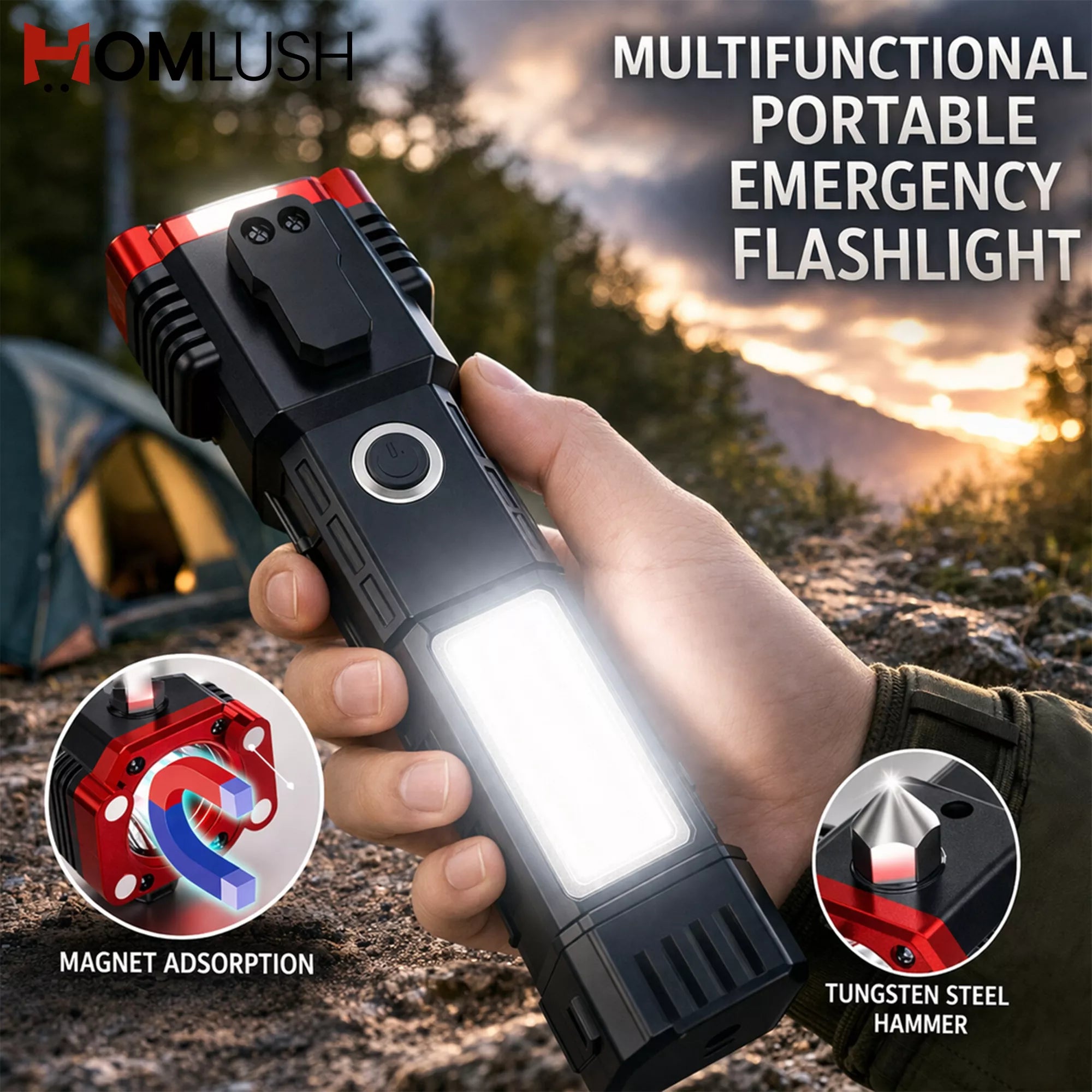Rechargeable LED Torch Light with Safety Hammer - Homlush