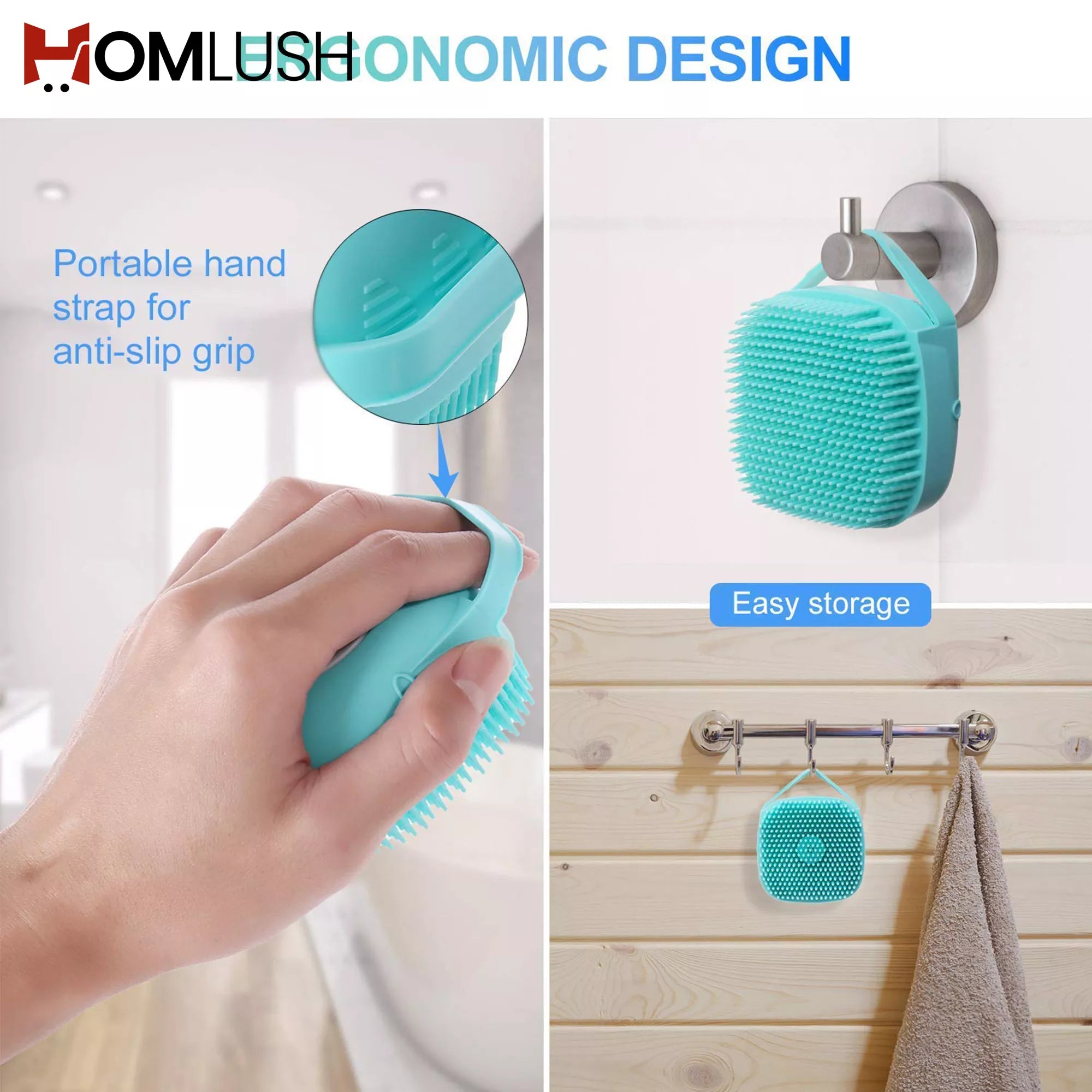 Portable shower brush for home and travel