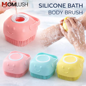 Silicone bath brush with built in soap dispenser